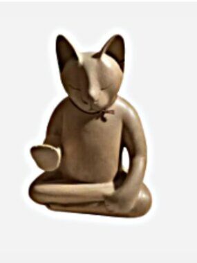 Zen Cat Wooden Sculpture- Hand Built- Adorable Novica Figure -Crazy Cat Lady